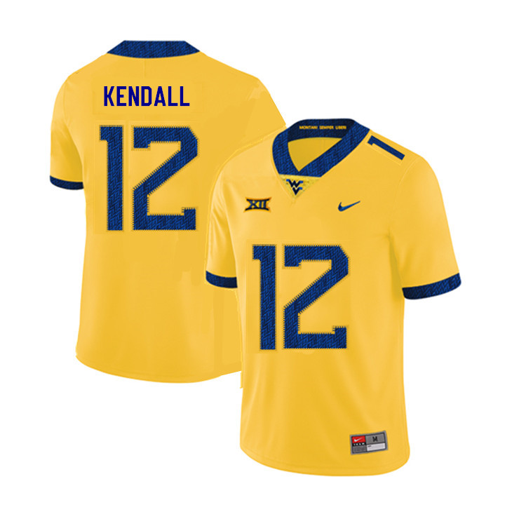 2019 Men #12 Austin Kendall West Virginia Mountaineers College Football Jerseys Sale-Yellow
